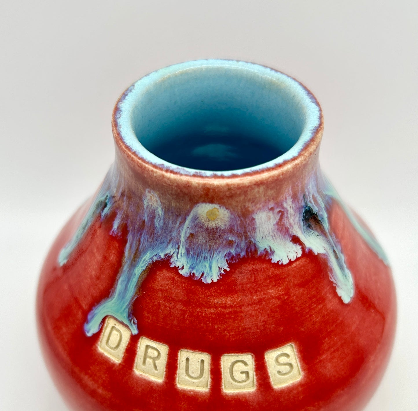 'Drugs' stoppered jar in vibrant colours