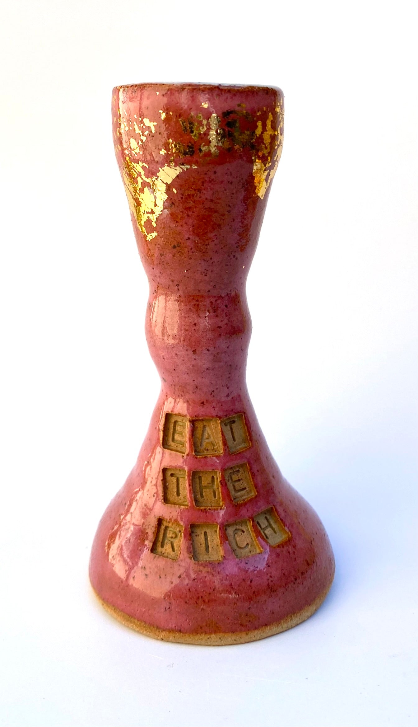 SECOND 'Eat the rich' small candlestick with gold leaf