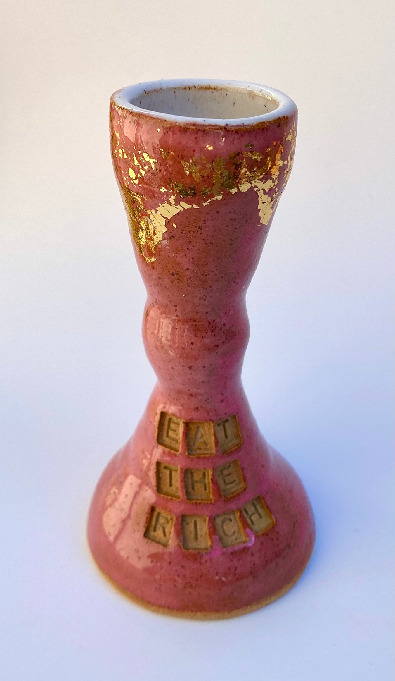 SECOND 'Eat the rich' small candlestick with gold leaf