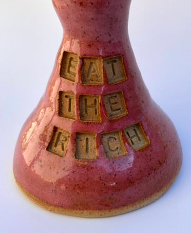 SECOND 'Eat the rich' small candlestick with gold leaf