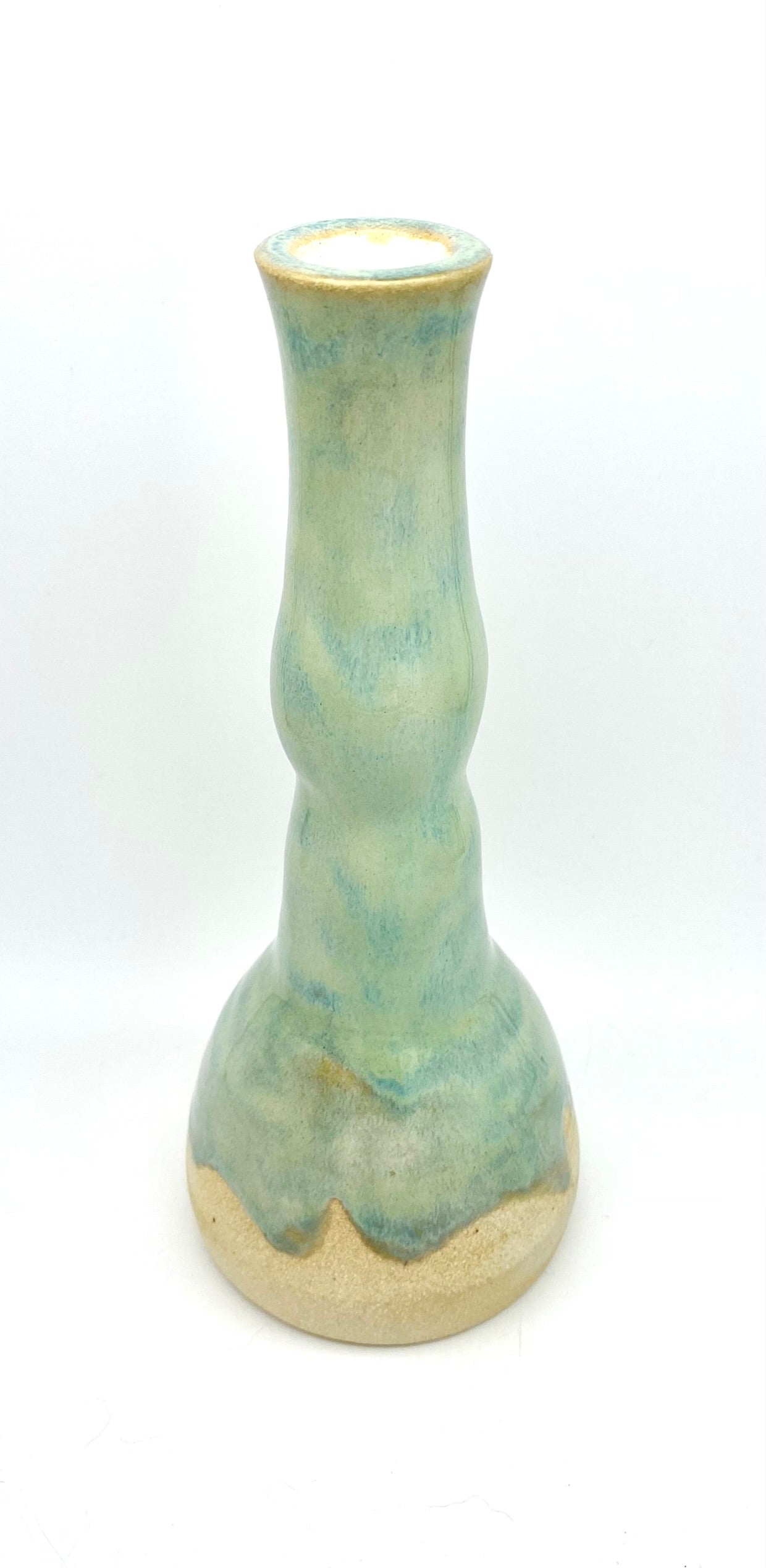 Tall candlestick or vase in flowing greens