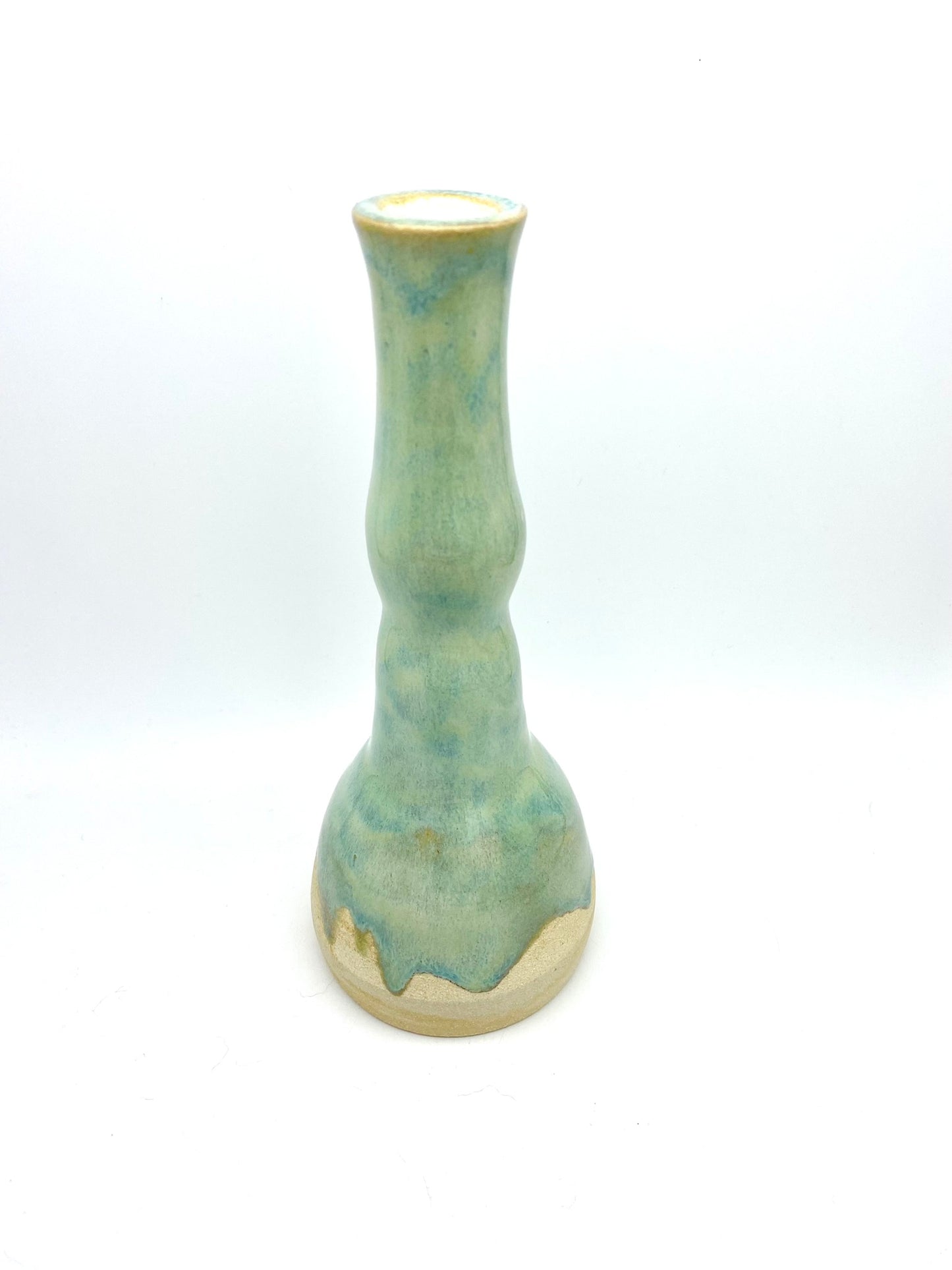 Tall candlestick or vase in flowing greens