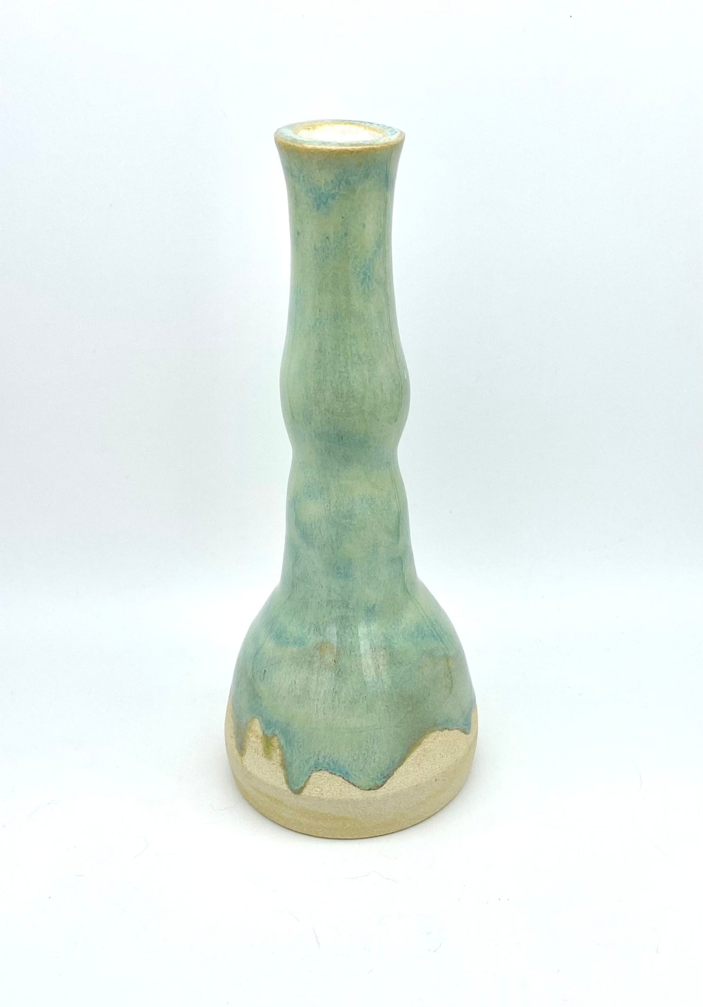 Tall candlestick or vase in flowing greens