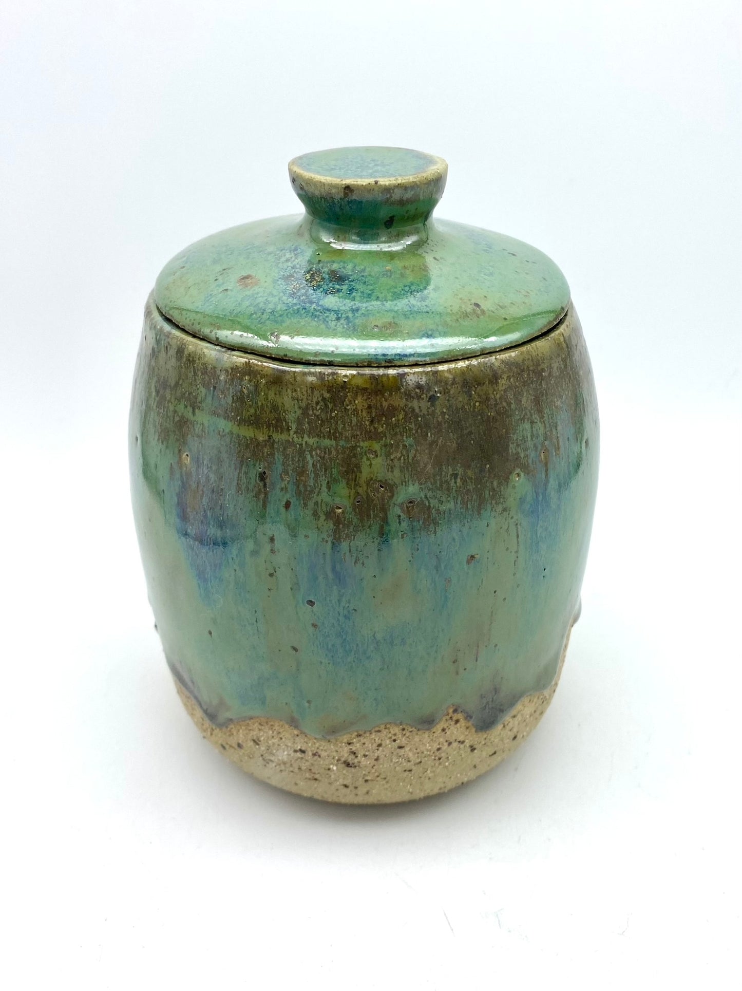 SECOND Flecked clay melting greens lidded pot