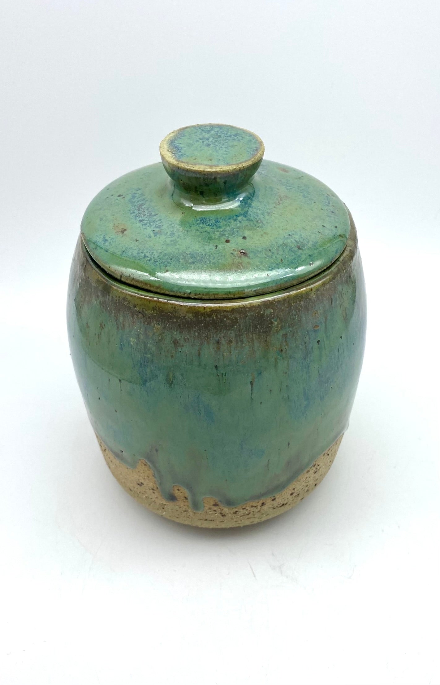 SECOND Flecked clay melting greens lidded pot