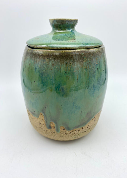 SECOND Flecked clay melting greens lidded pot