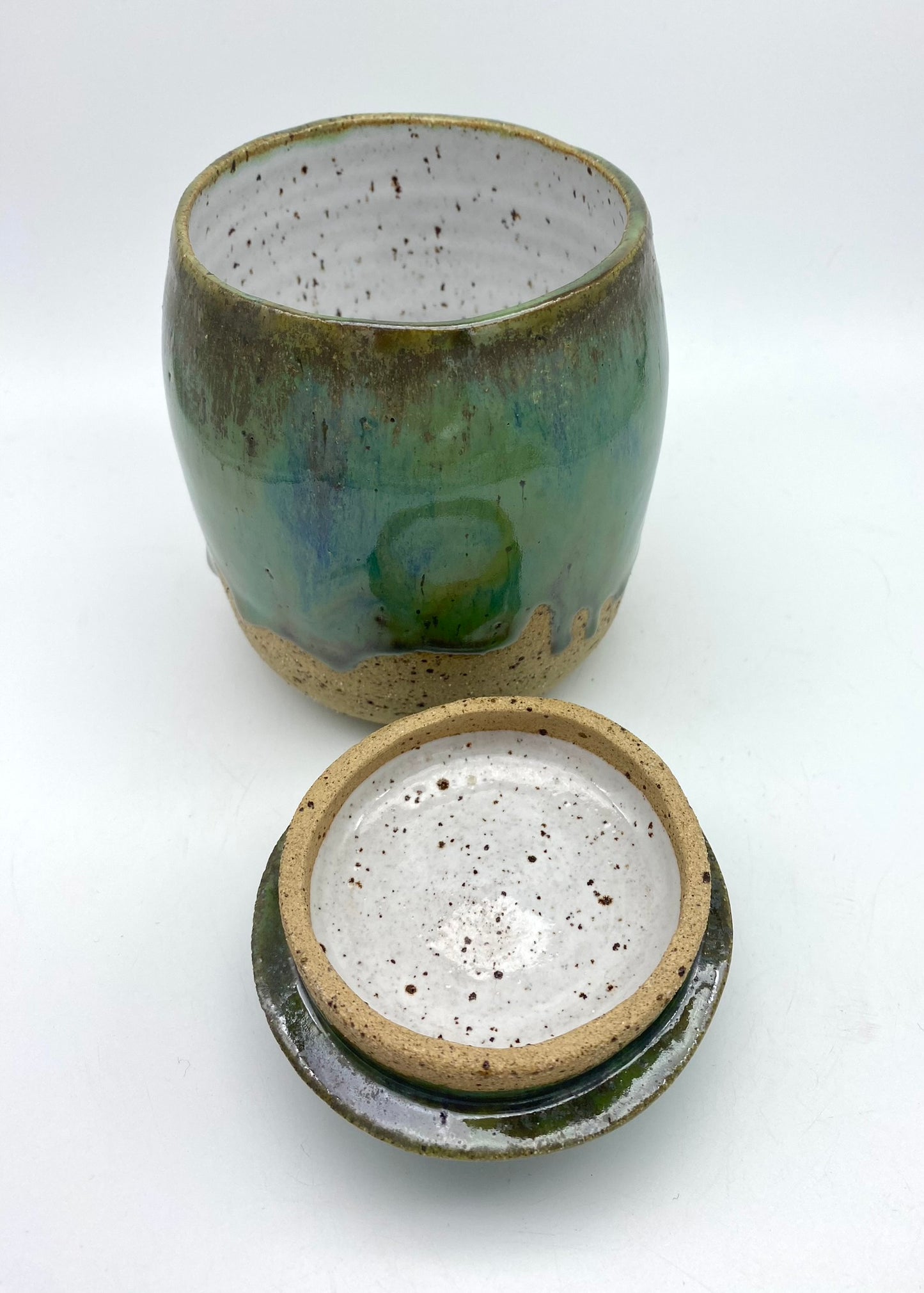 SECOND Flecked clay melting greens lidded pot