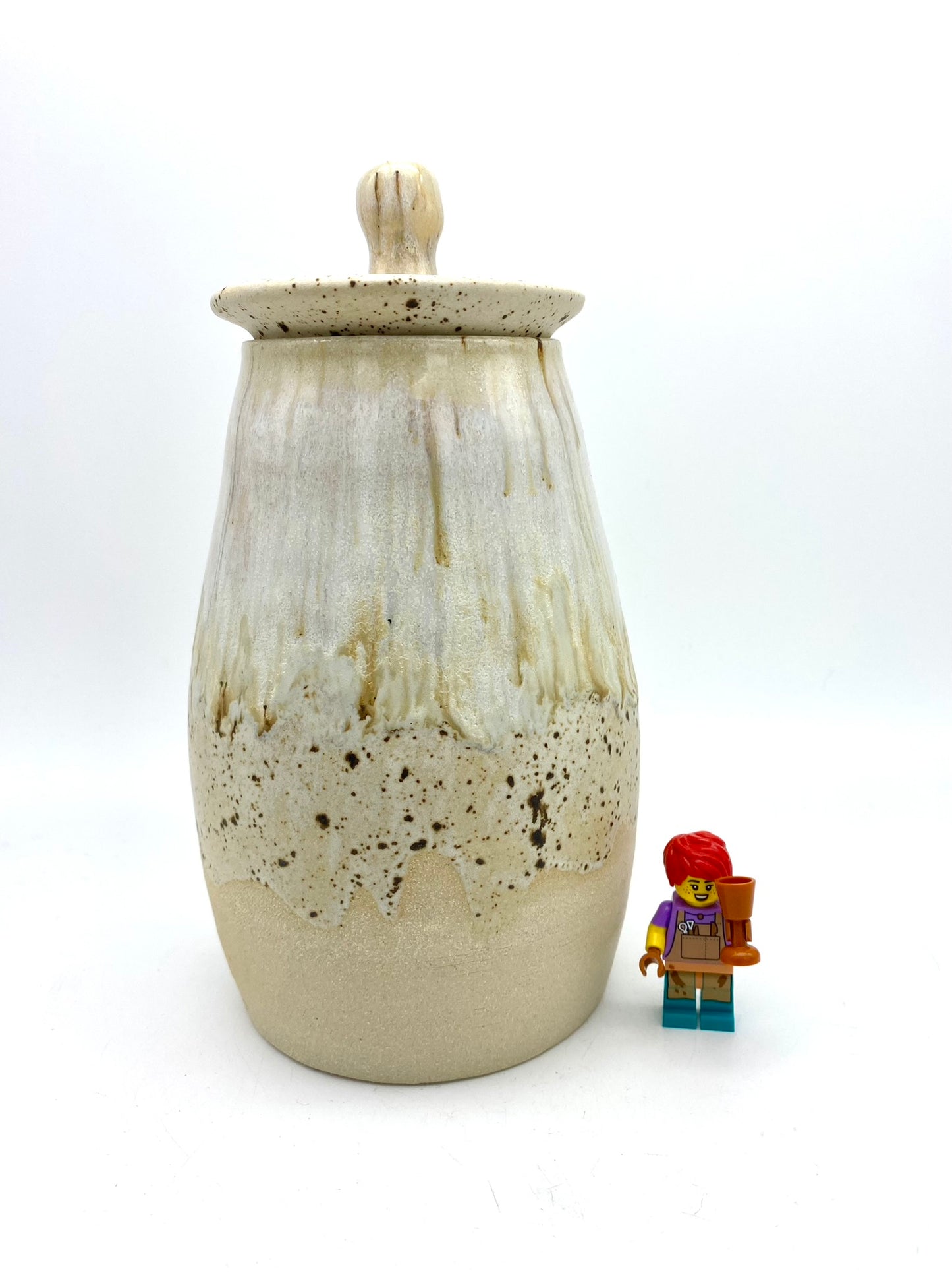 SECOND Creamy speckled tall lidded pot