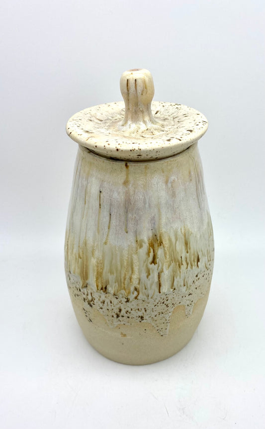 SECOND Creamy speckled tall lidded pot