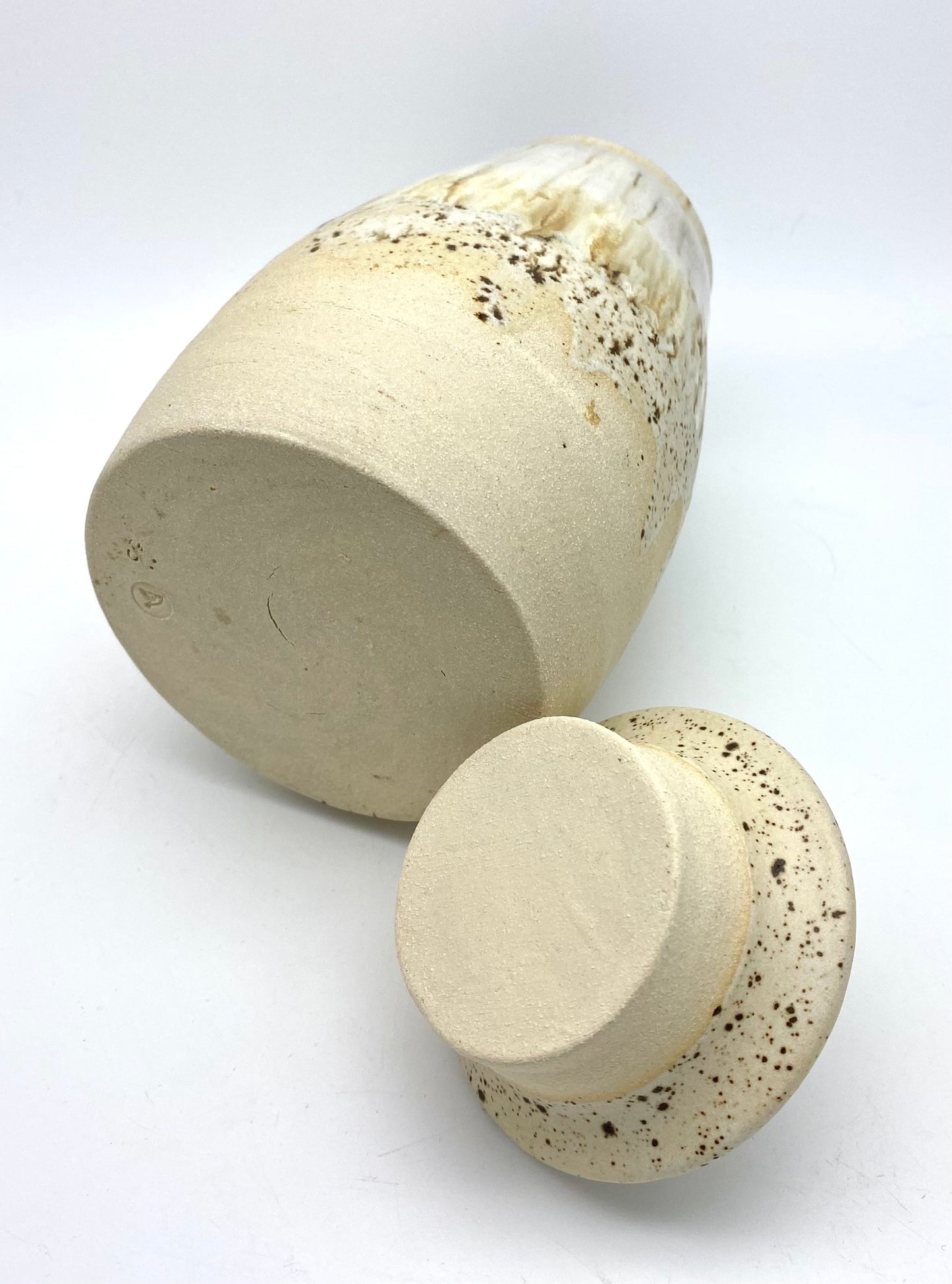 SECOND Creamy speckled tall lidded pot