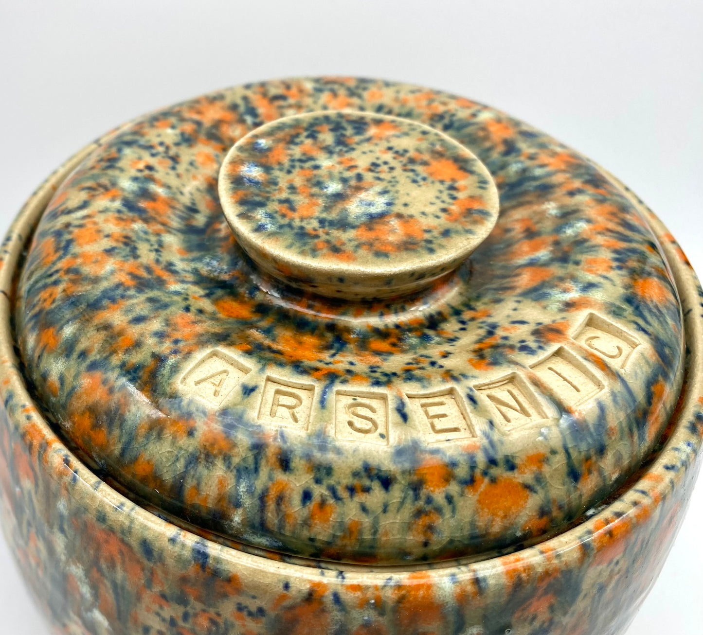 'Arsenic' plump lidded pot - for tea, coffee, toiletries or just as a talking point