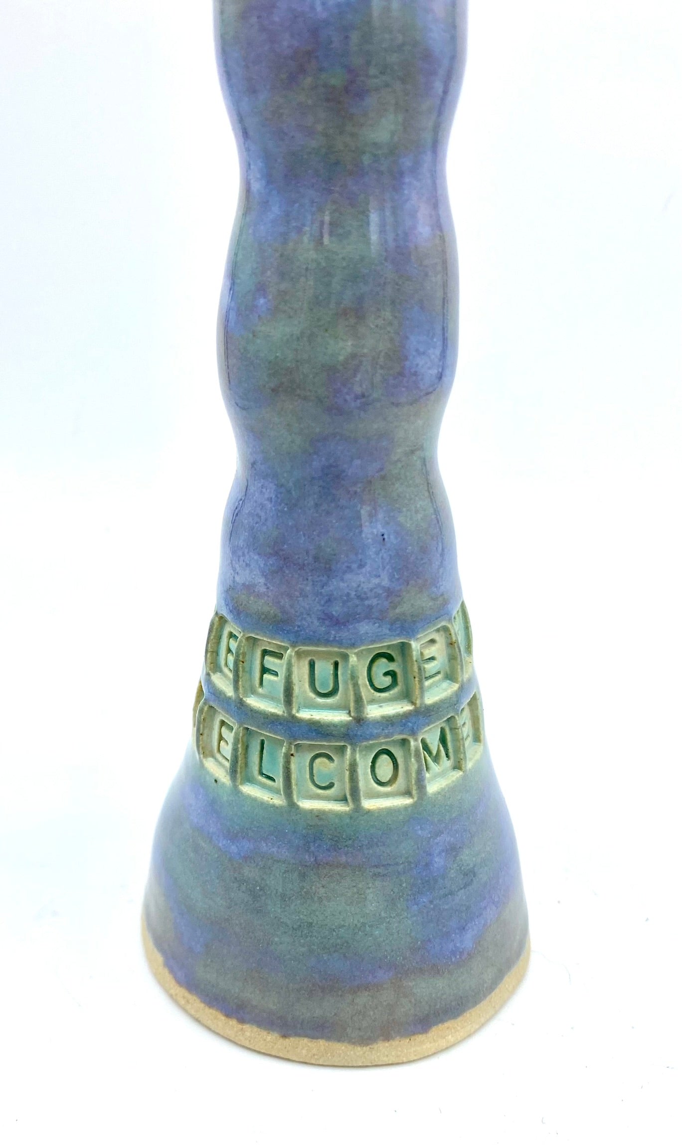 SECOND 'Refugees welcome' tall candlestick