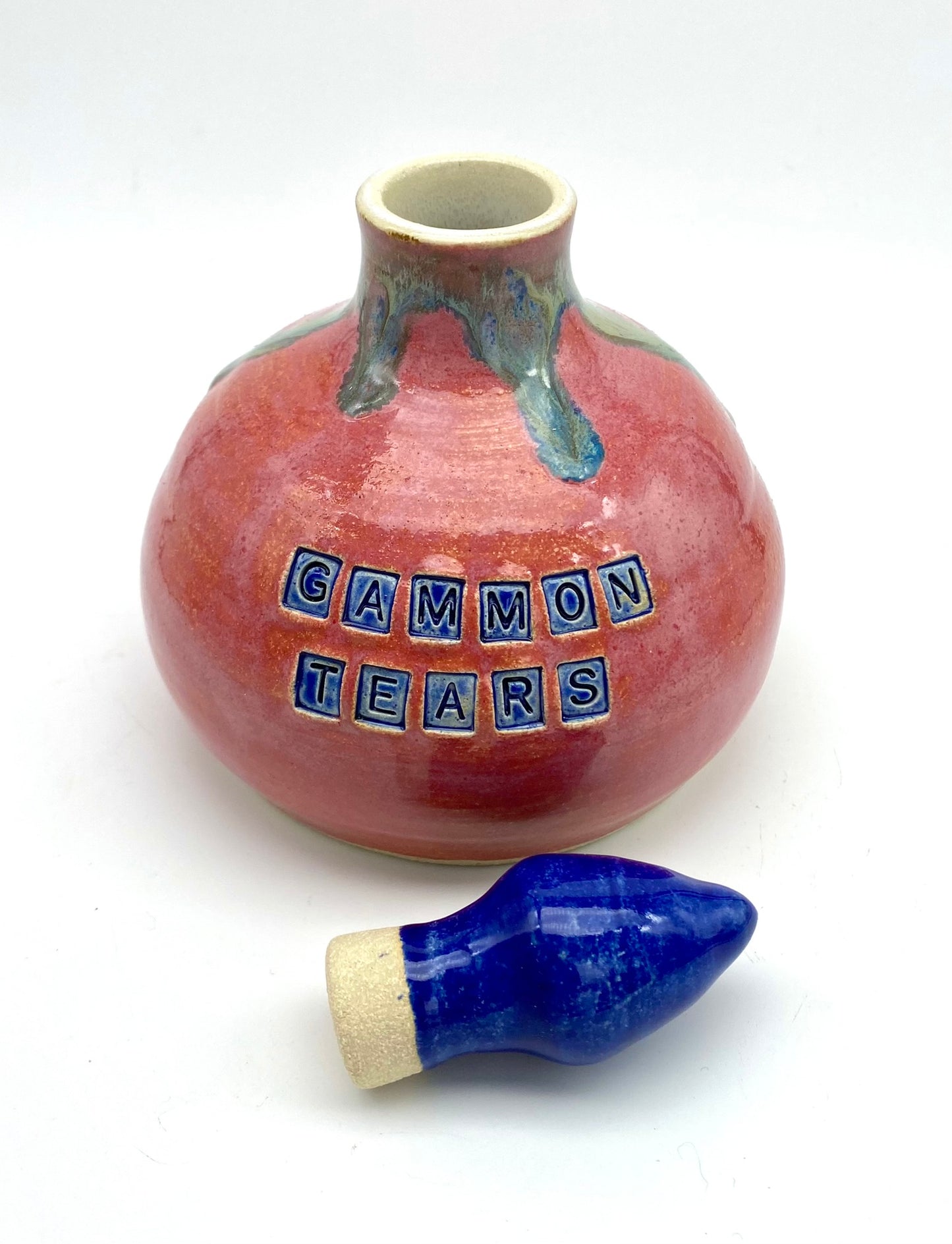 Cute pink and blue 'gammon tears' decanter