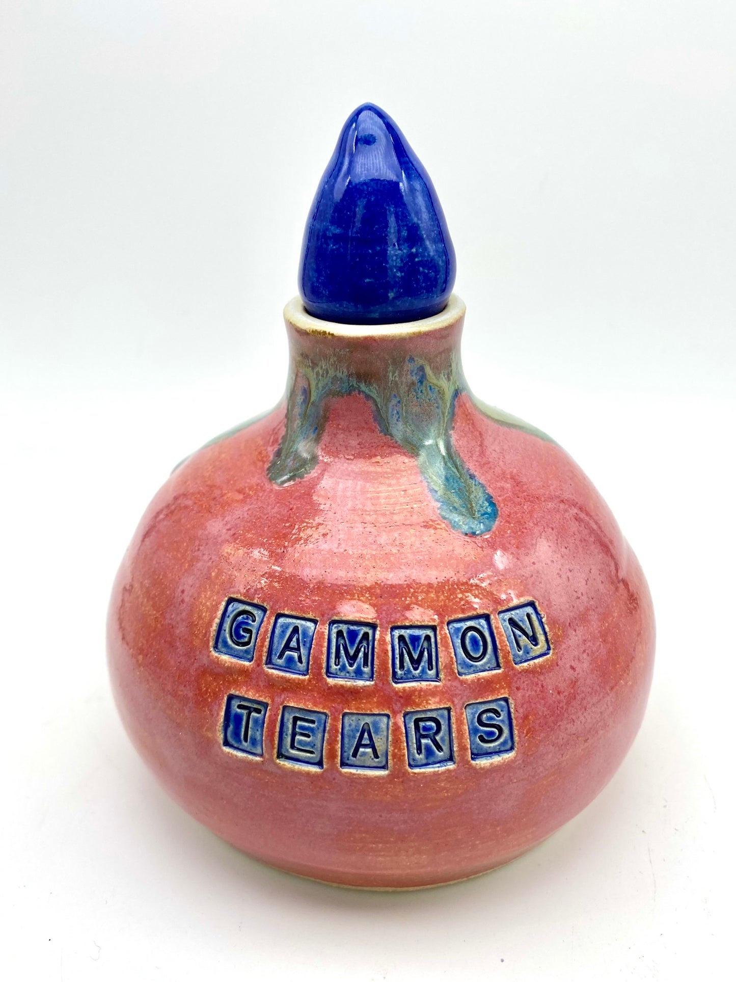 Cute pink and blue 'gammon tears' decanter