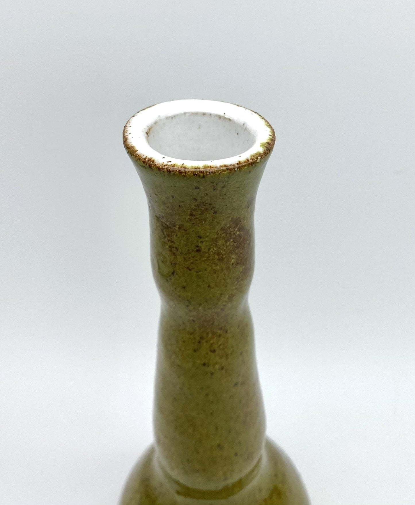 'Carpe diem' speckled olive green candlestick or stem vase