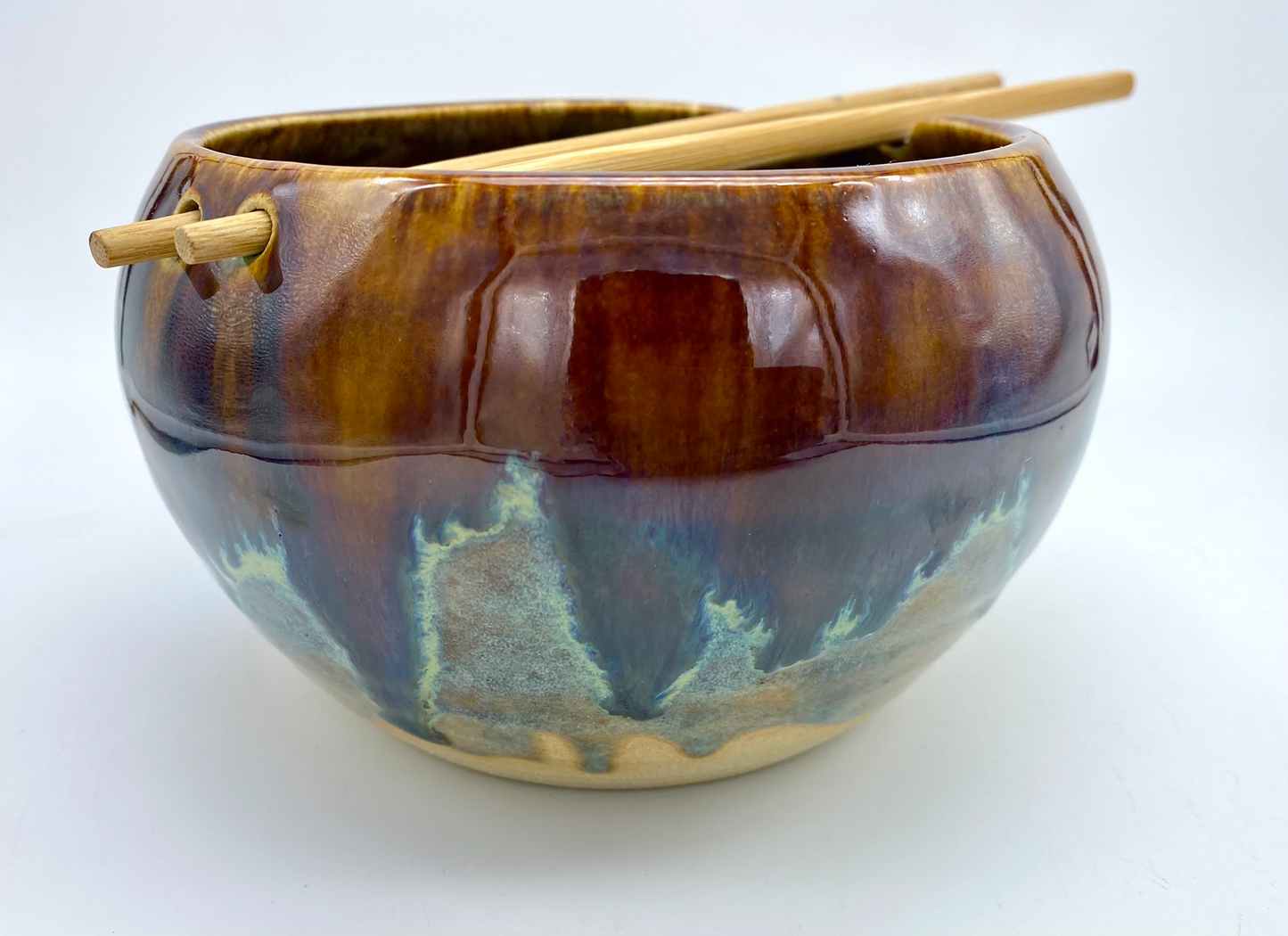 Chopstick bowl in glossy browns and greens