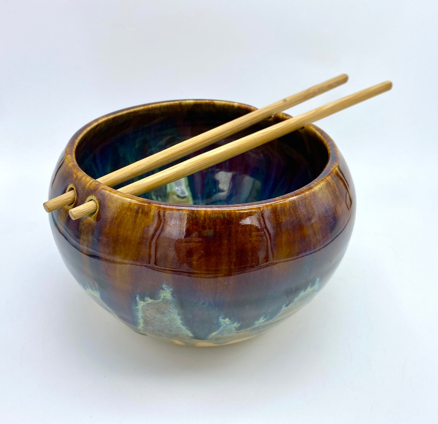 Chopstick bowl in glossy browns and greens