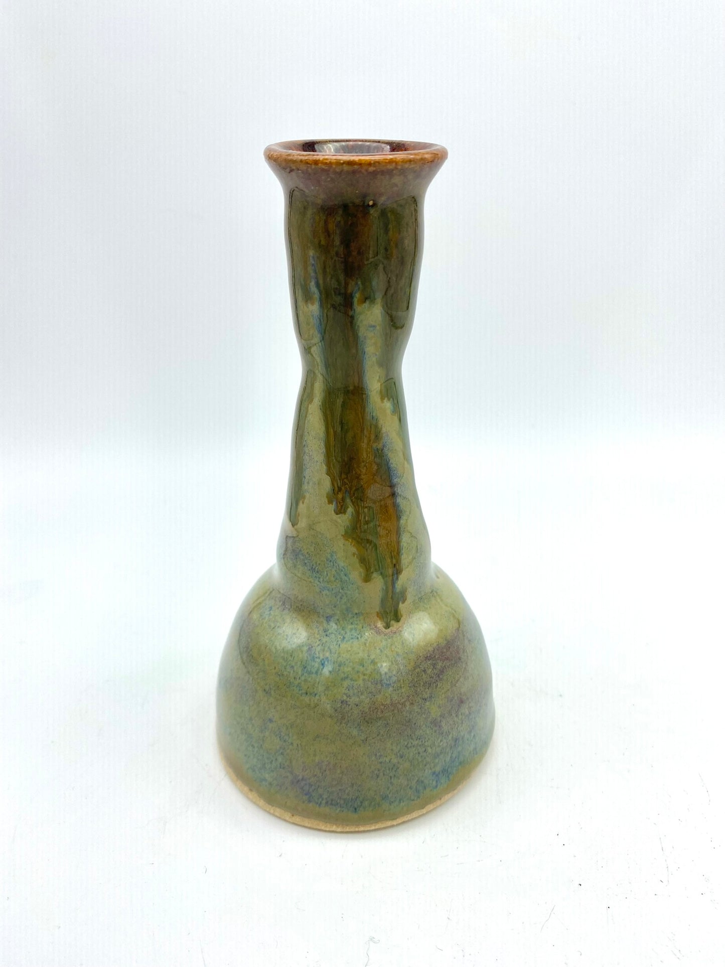 Candlestick or stem vase in greens