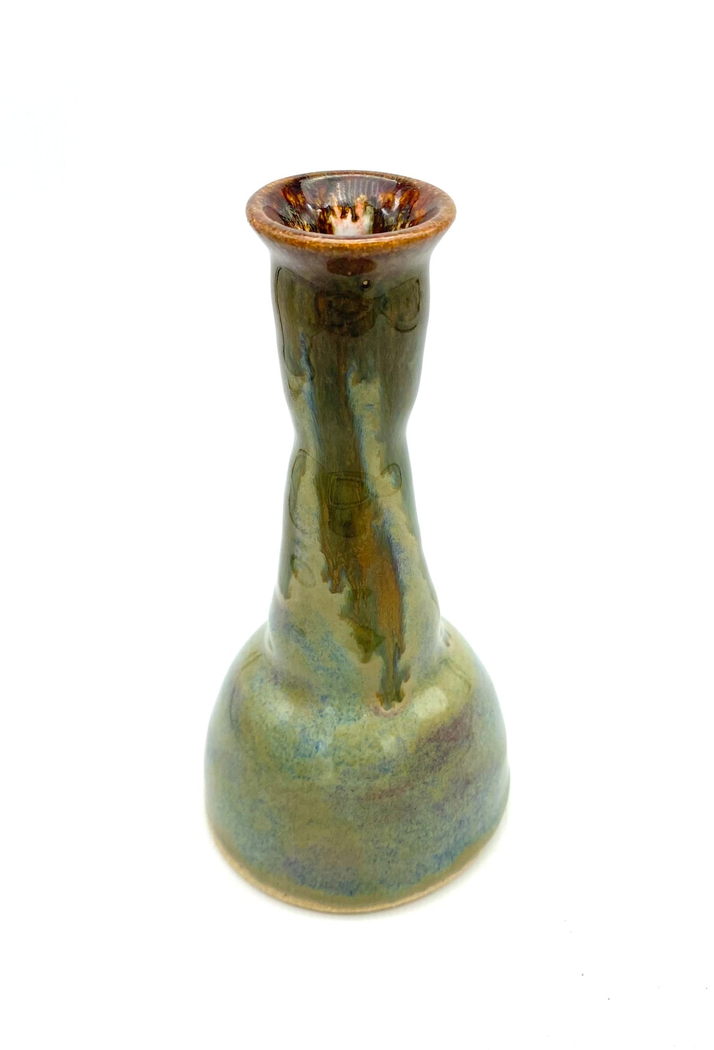 Candlestick or stem vase in greens