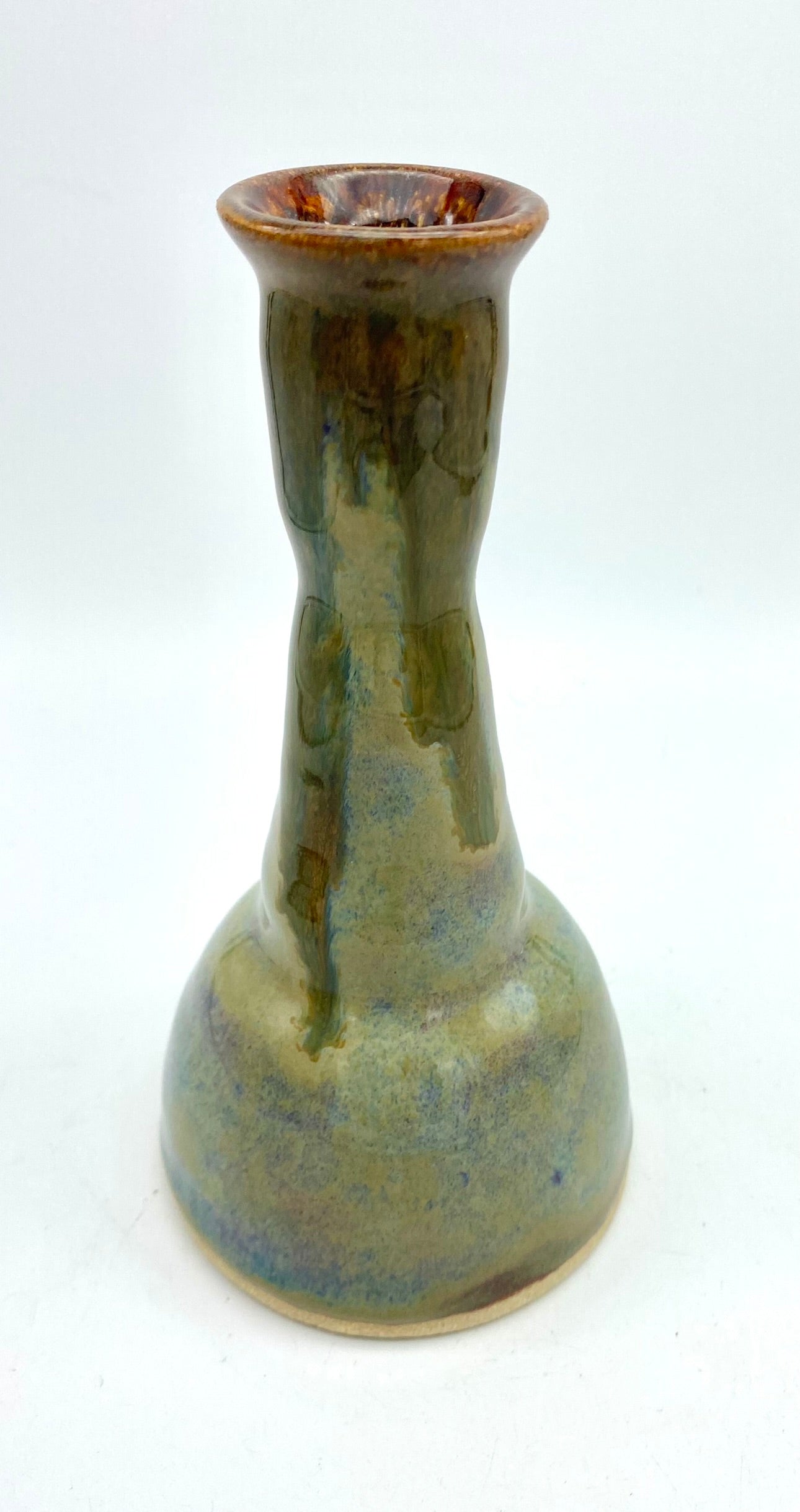 Candlestick or stem vase in greens