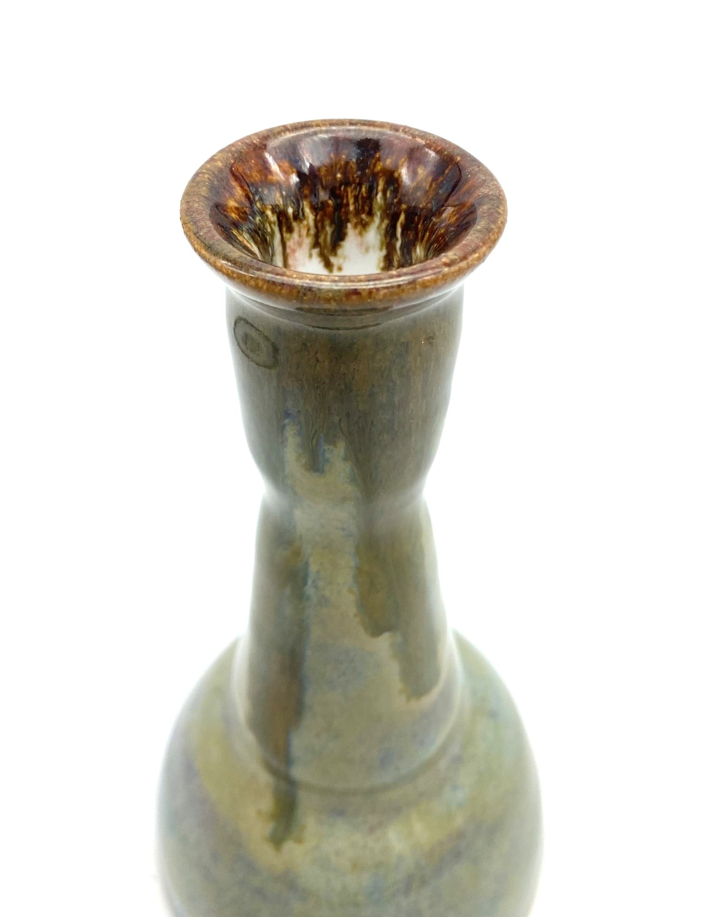 Candlestick or stem vase in greens