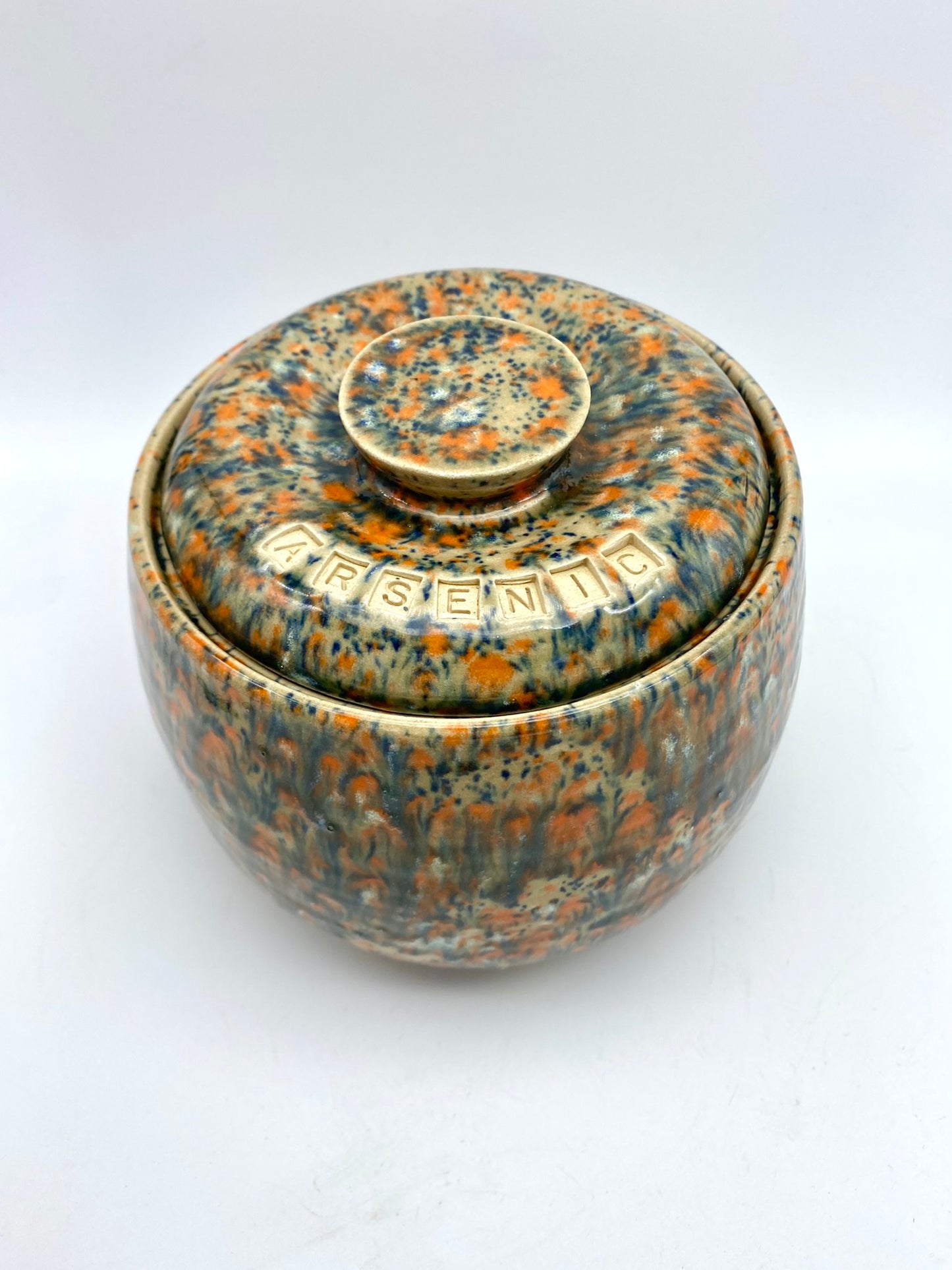 'Arsenic' plump lidded pot - for tea, coffee, toiletries or just as a talking point