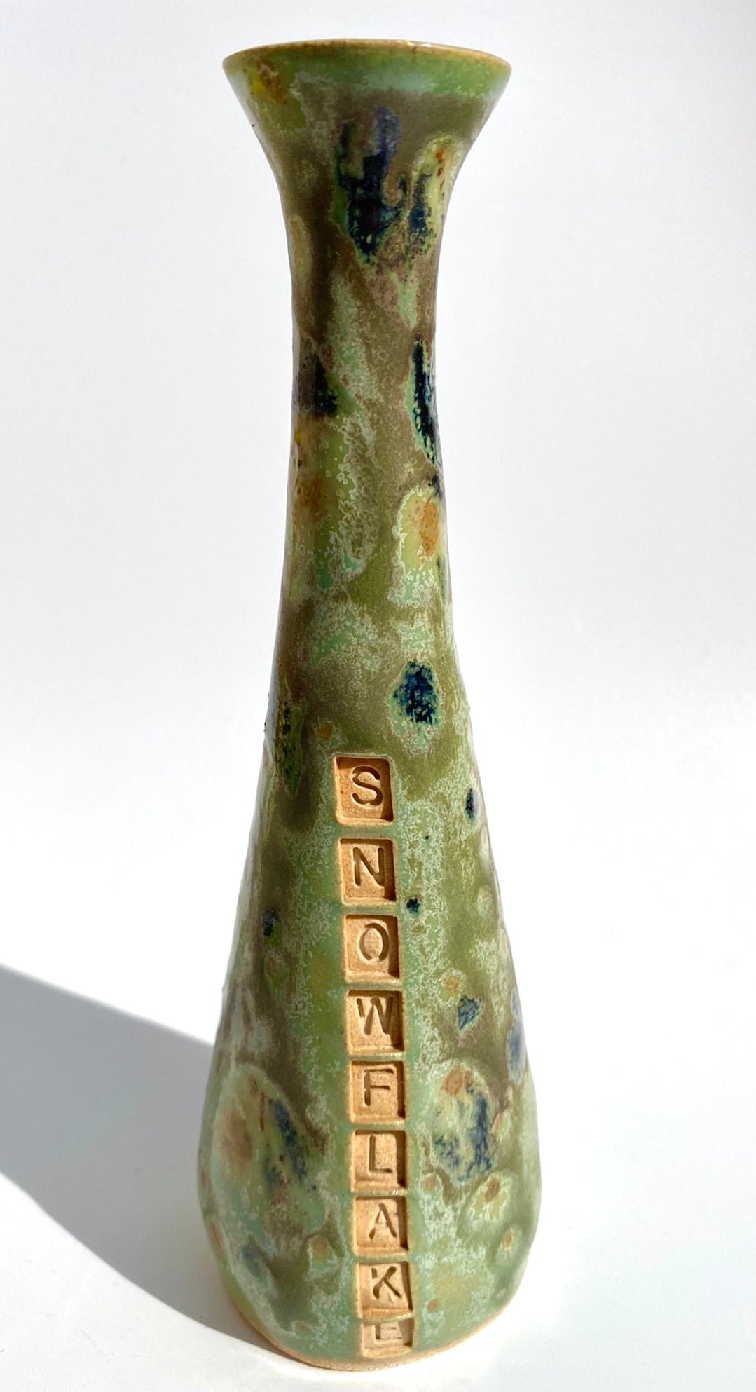 SECOND Tall 'Snowflake' vase in greens