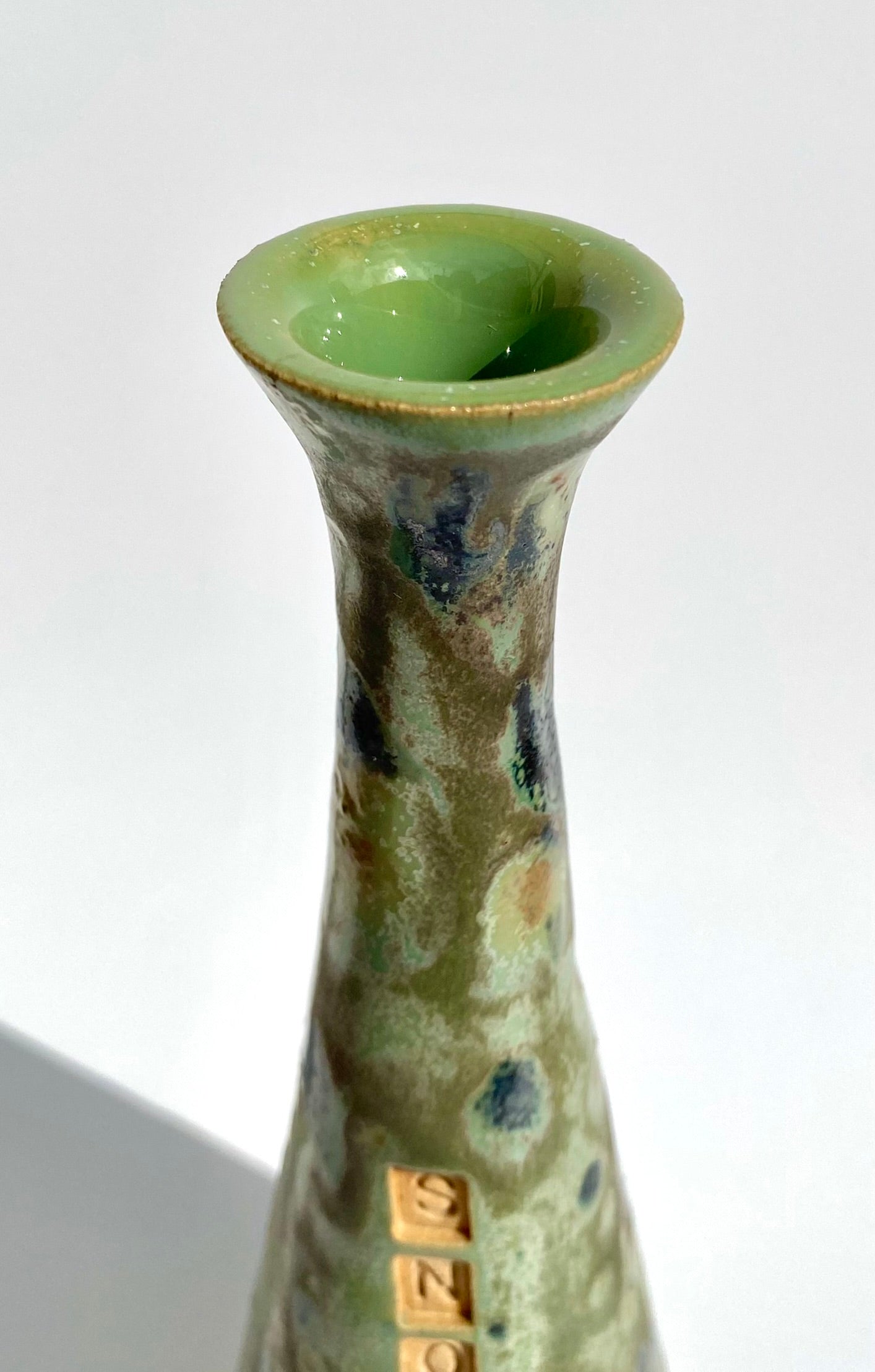 SECOND Tall 'Snowflake' vase in greens