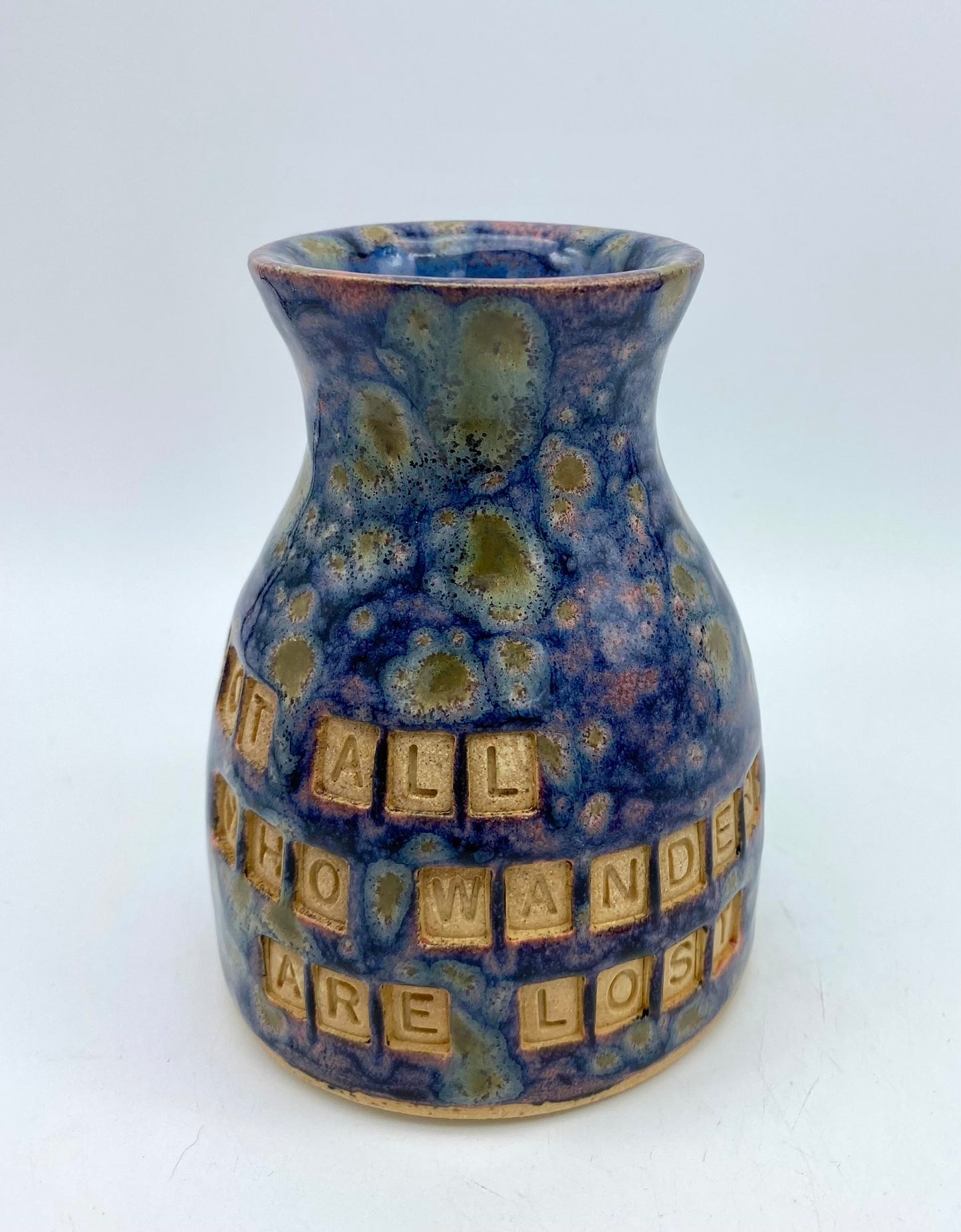 'Not all who wander are lost' vase in 'The Starry Night' glaze