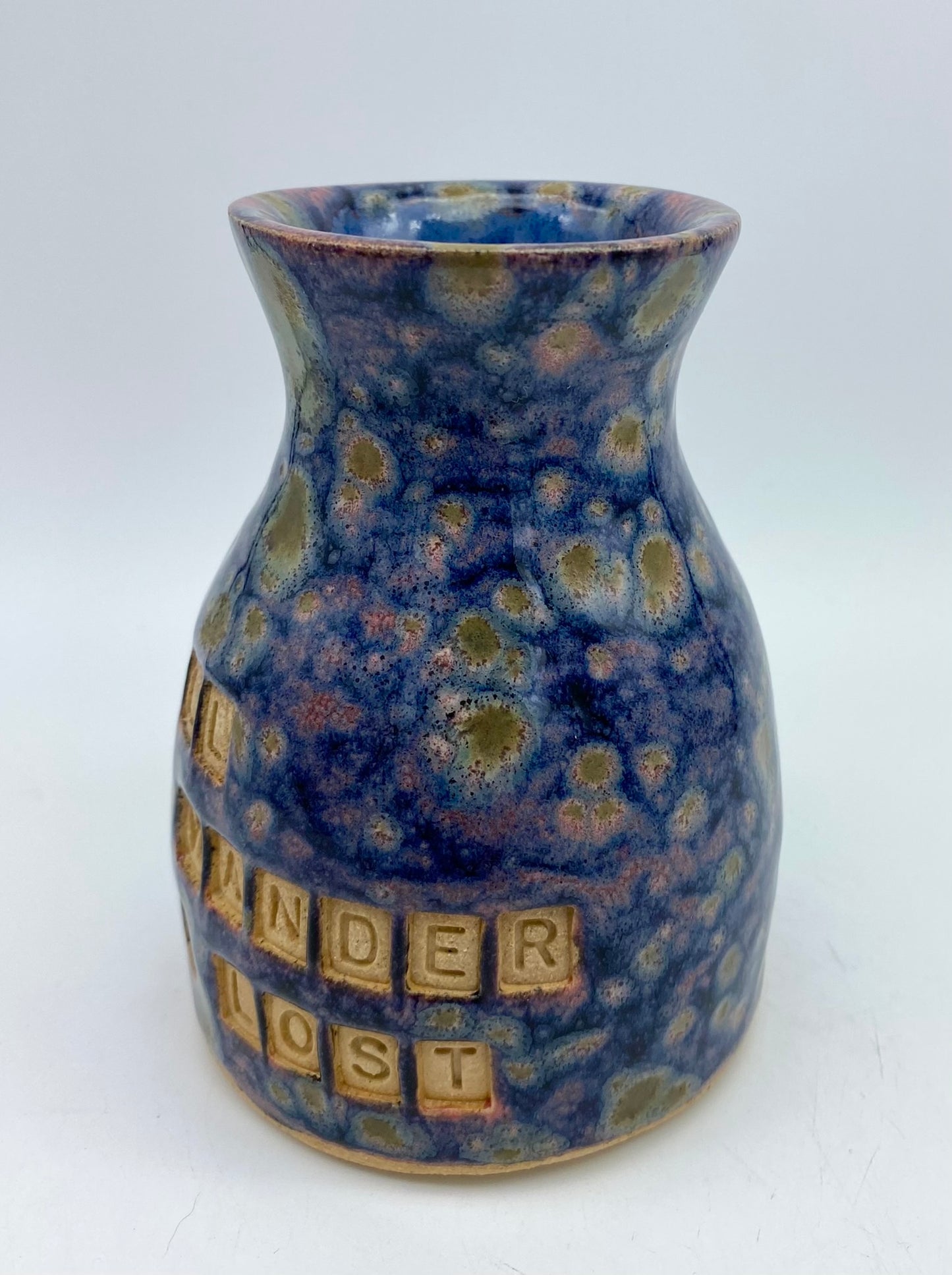 'Not all who wander are lost' vase in 'The Starry Night' glaze