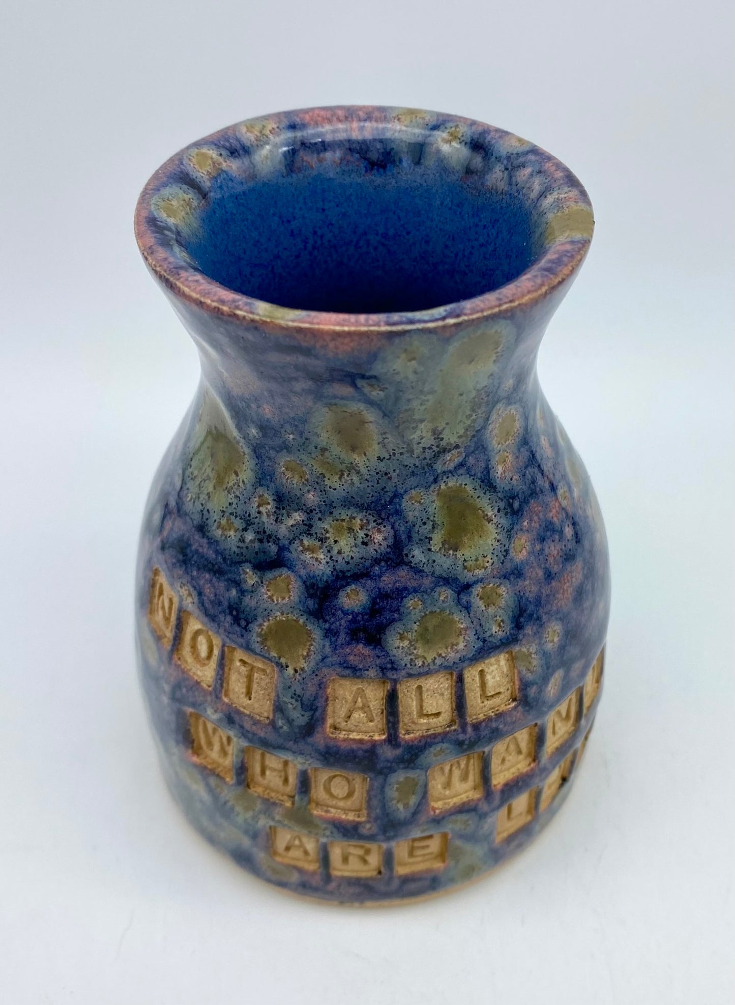 'Not all who wander are lost' vase in 'The Starry Night' glaze