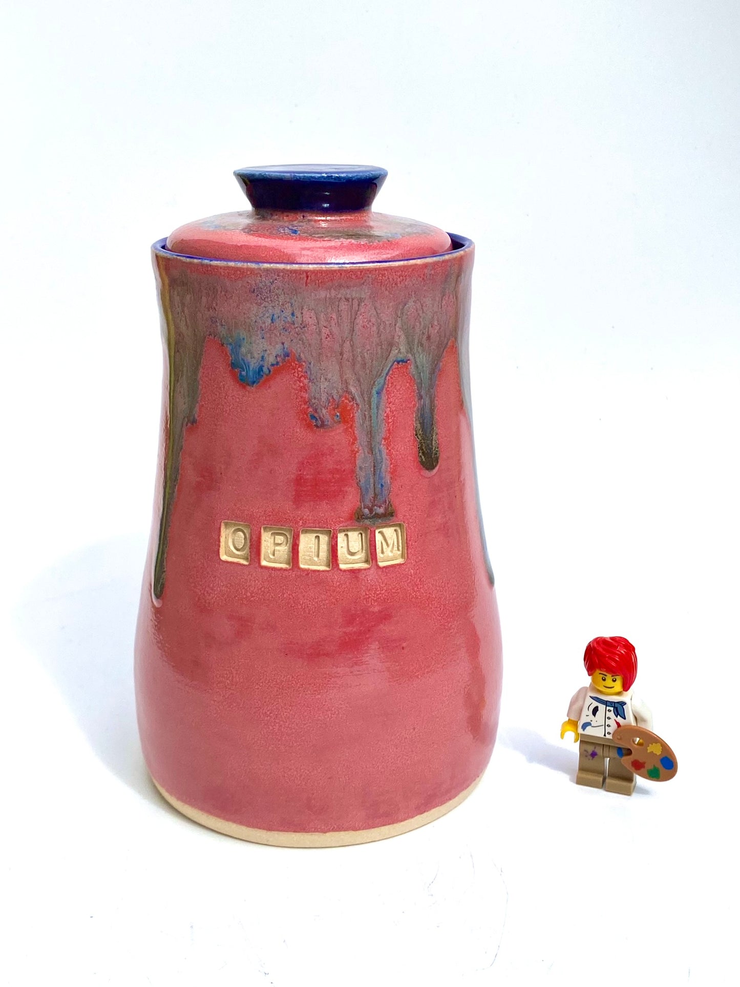 Gorgeous raspberry 'Opium' lidded jar - for tea, coffee, toiletries or decorative use