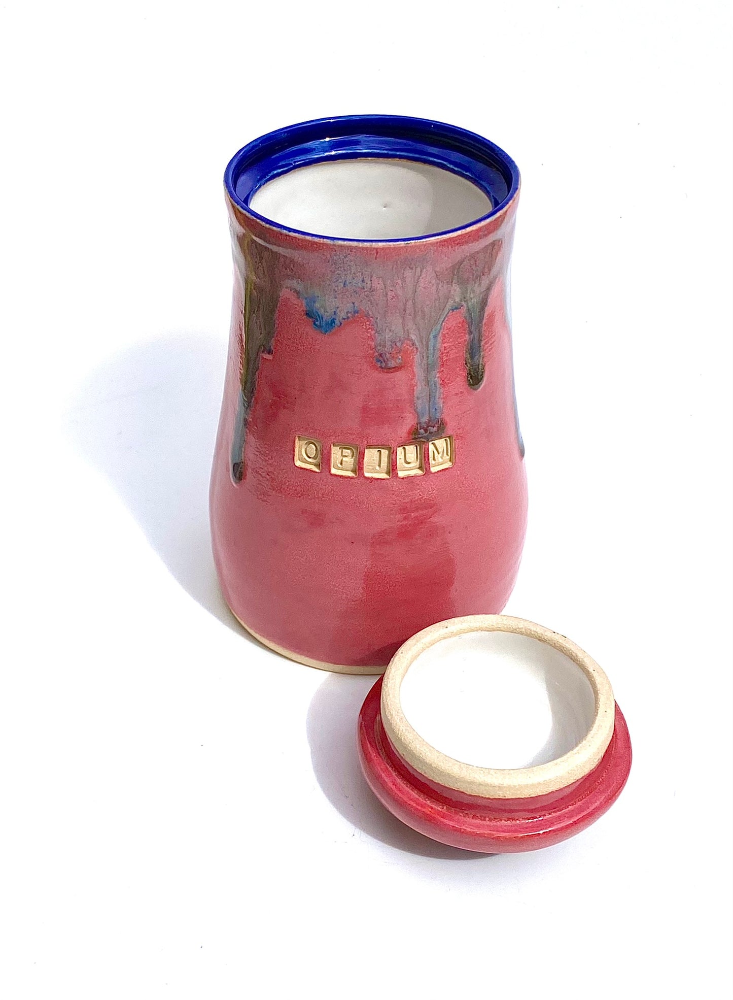 Gorgeous raspberry 'Opium' lidded jar - for tea, coffee, toiletries or decorative use