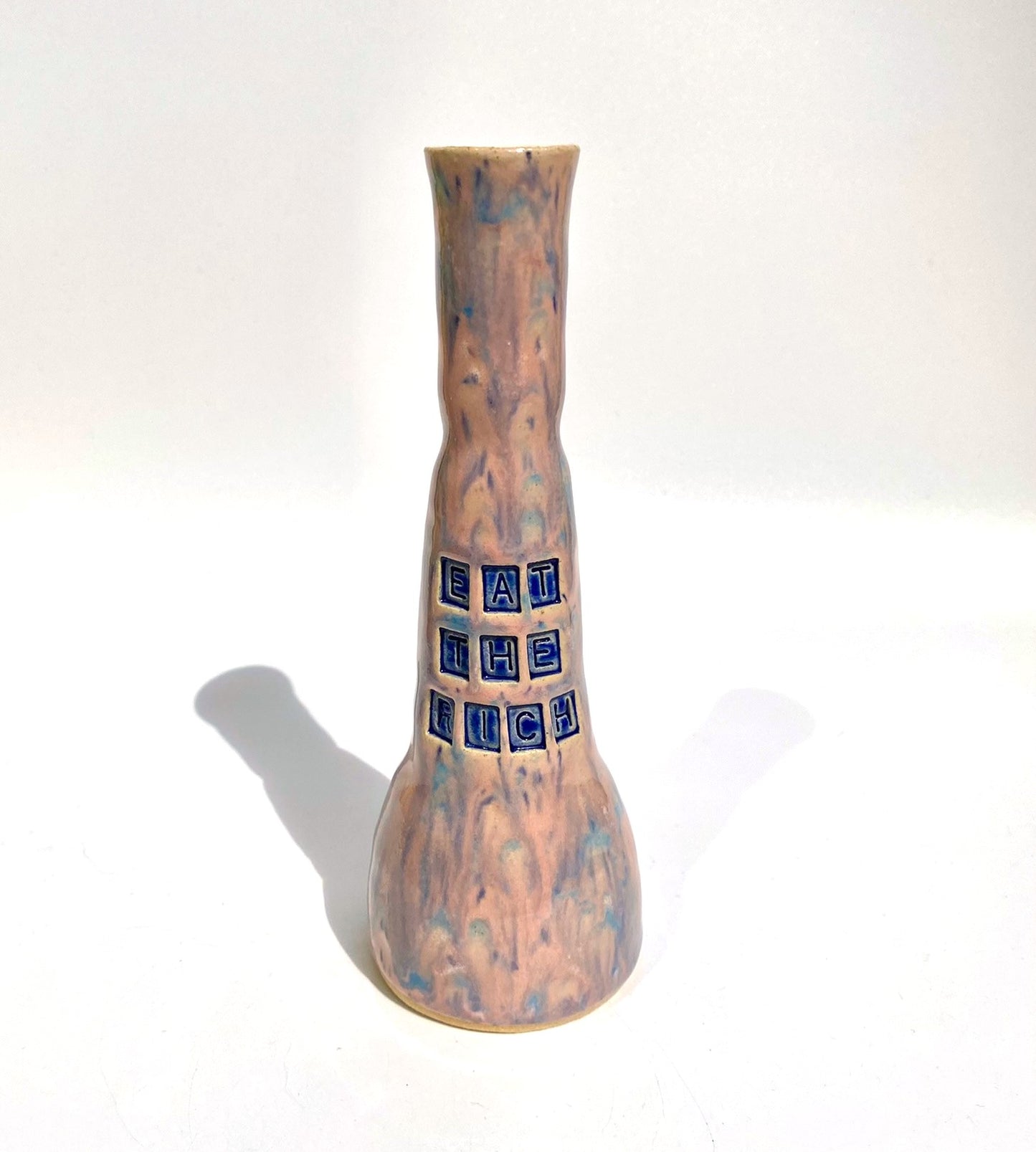 SECOND 'Eat the rich' candlestick/vase in pinks and blues