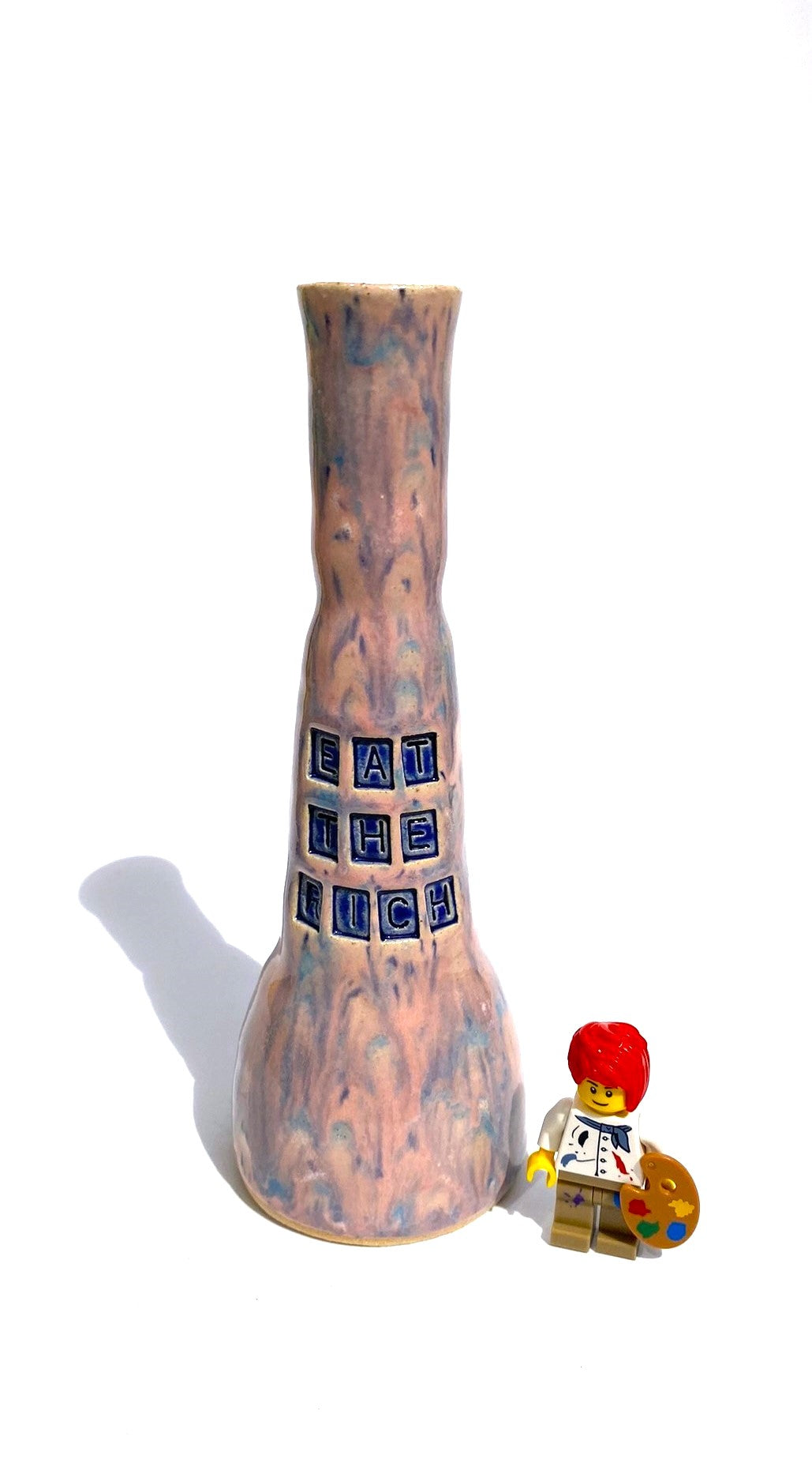 SECOND 'Eat the rich' candlestick/vase in pinks and blues