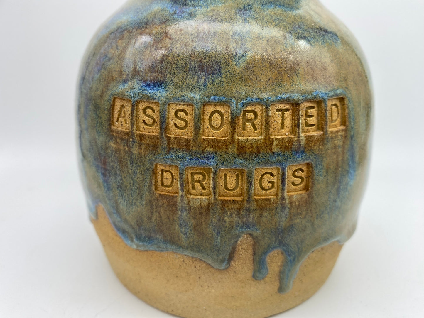 Big plump 'assorted drugs' jar for tea, coffee, toiletries, jewellery