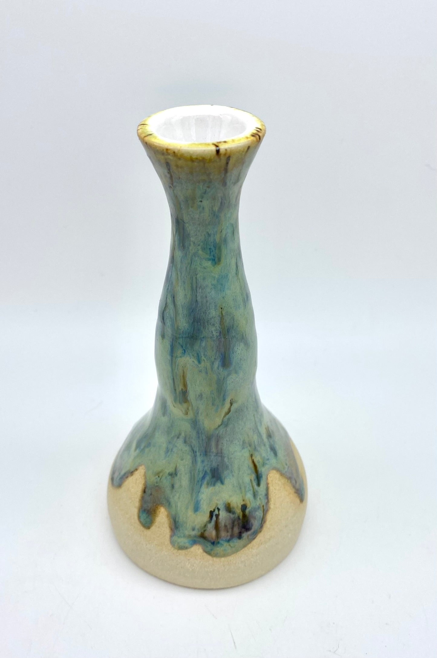 Candlestick or bud vase in drippy greens