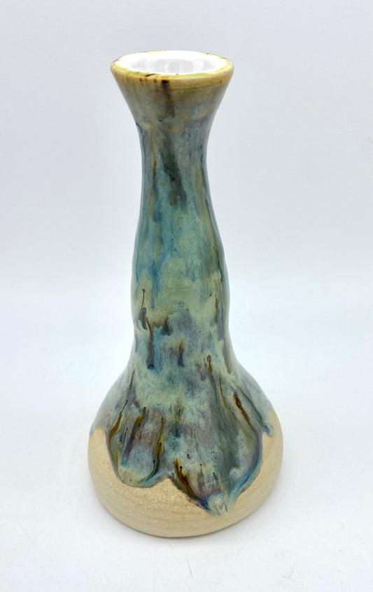 Candlestick or bud vase in drippy greens