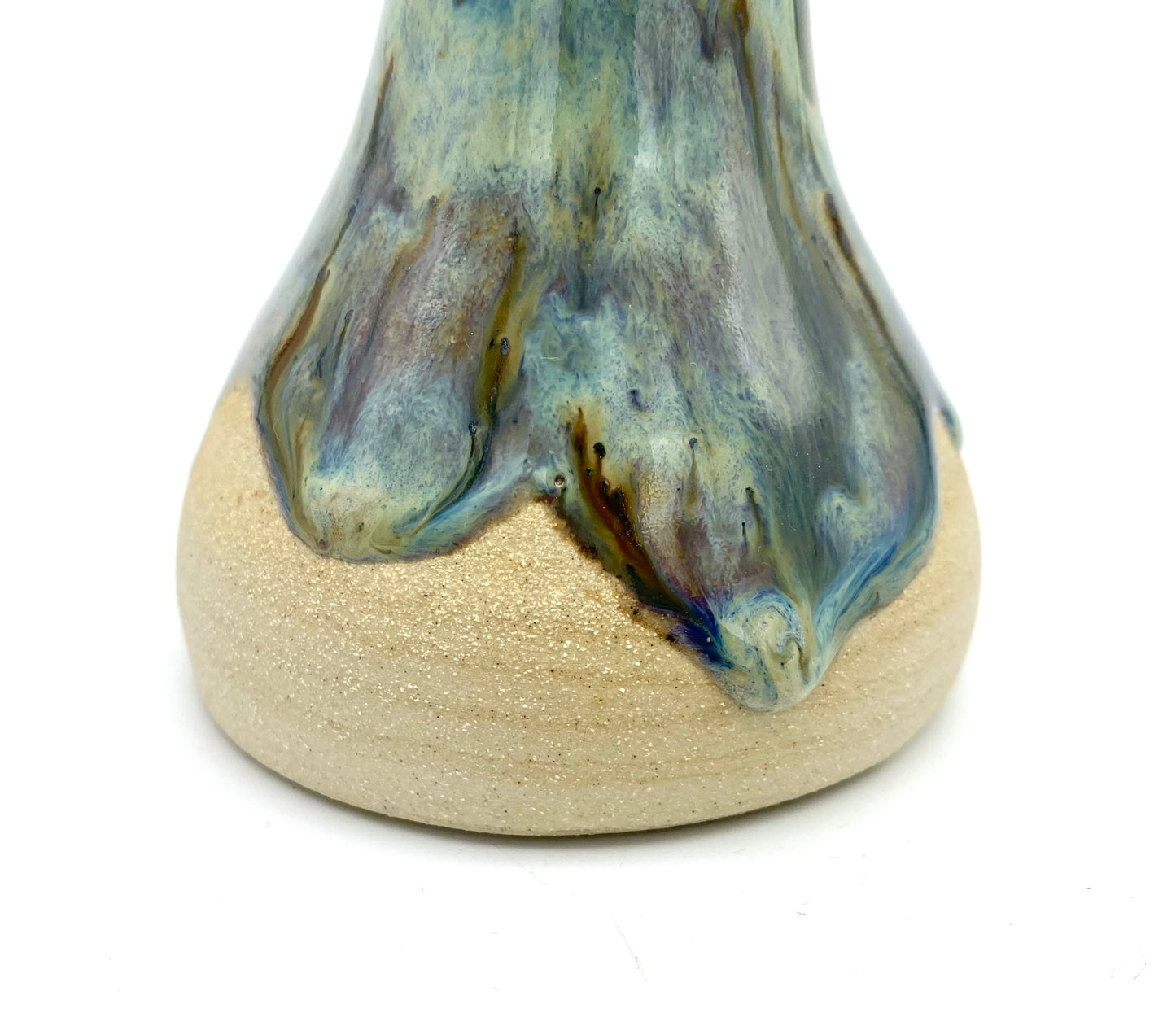 Candlestick or bud vase in drippy greens