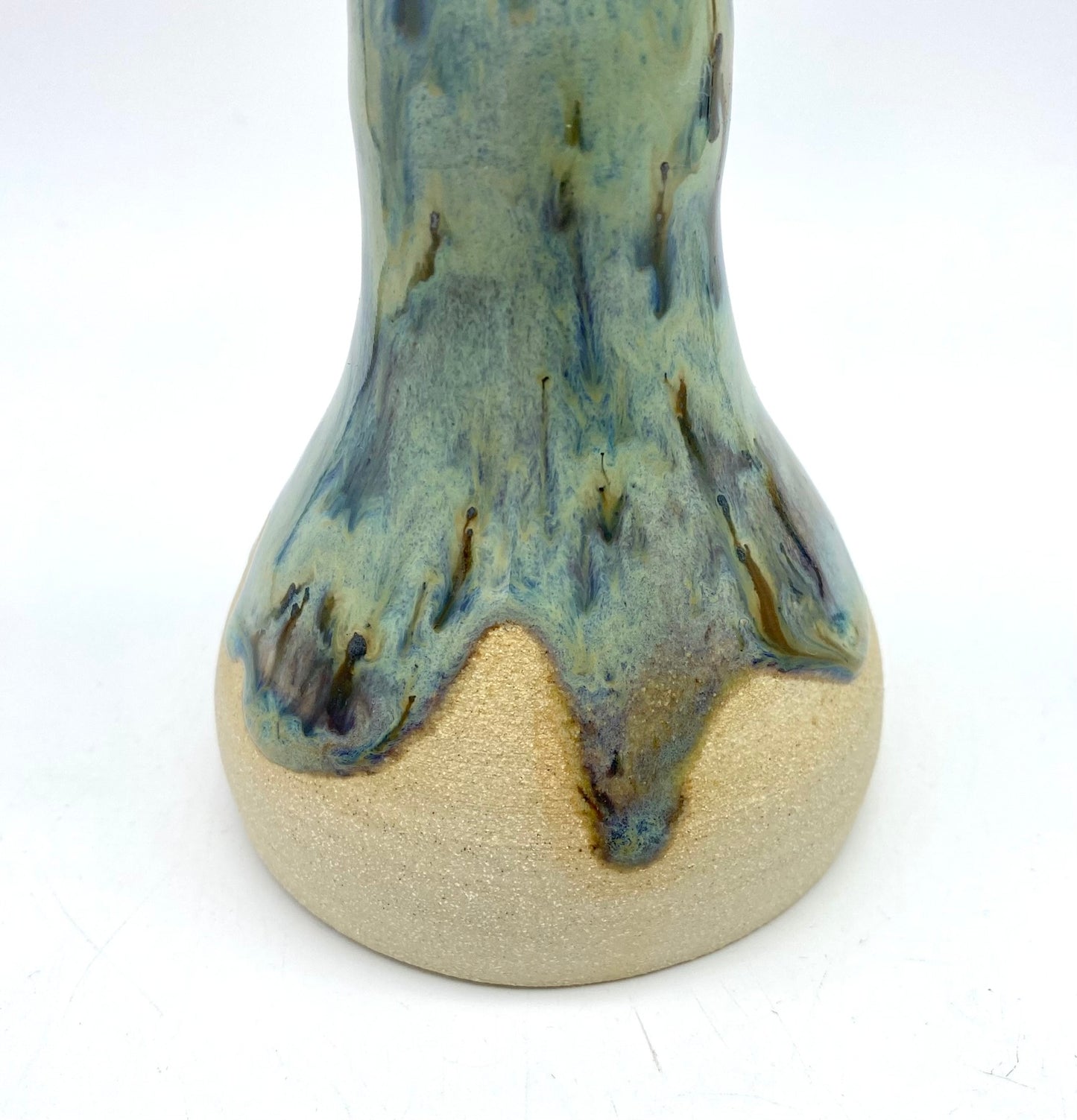 Candlestick or bud vase in drippy greens