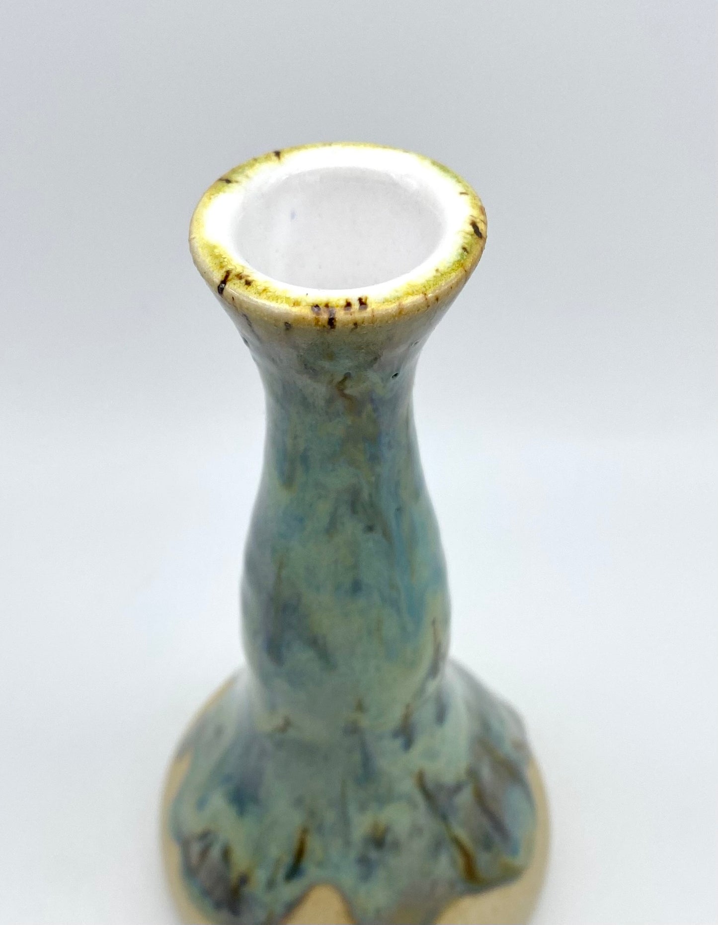 Candlestick or bud vase in drippy greens