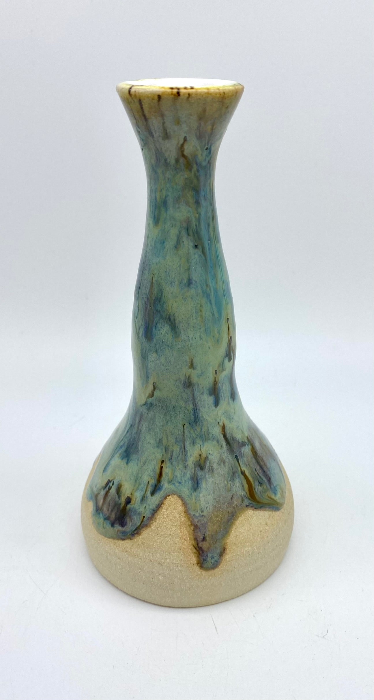 Candlestick or bud vase in drippy greens