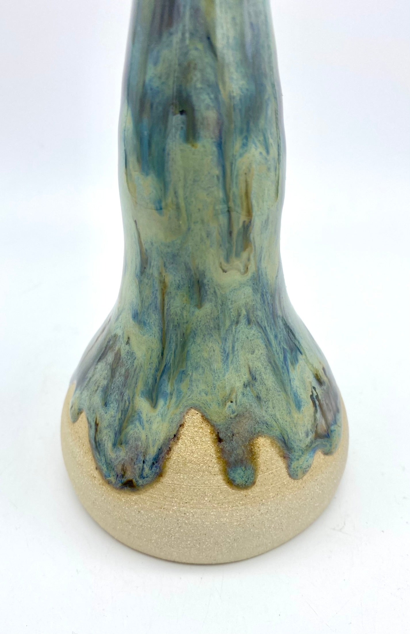 Candlestick or bud vase in drippy greens