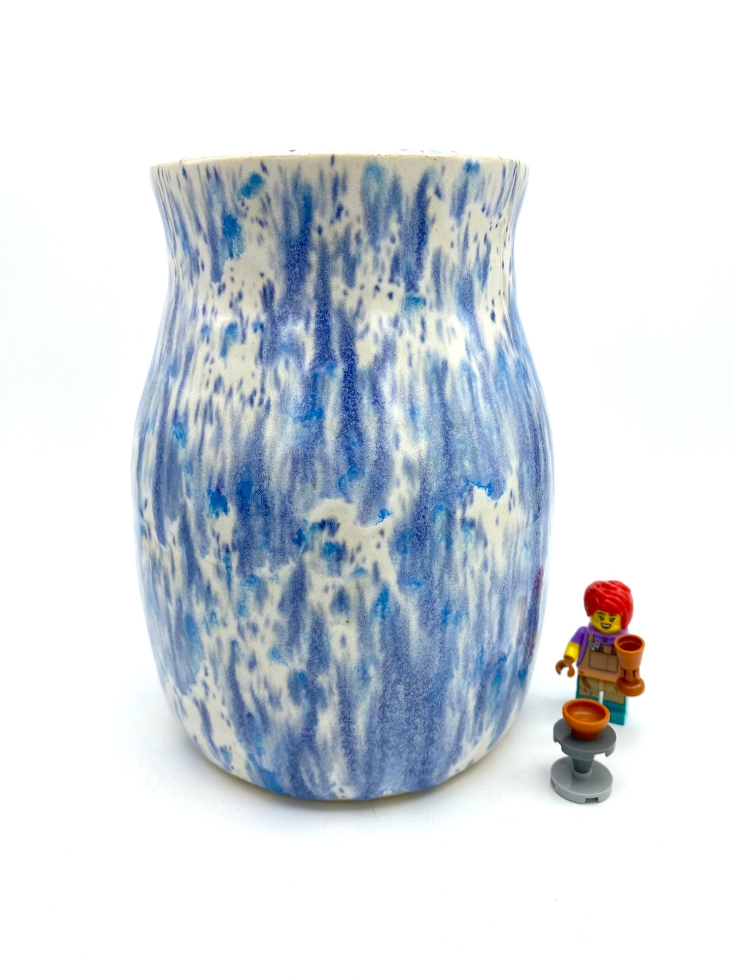 Larger wide-necked vase in speckled blues