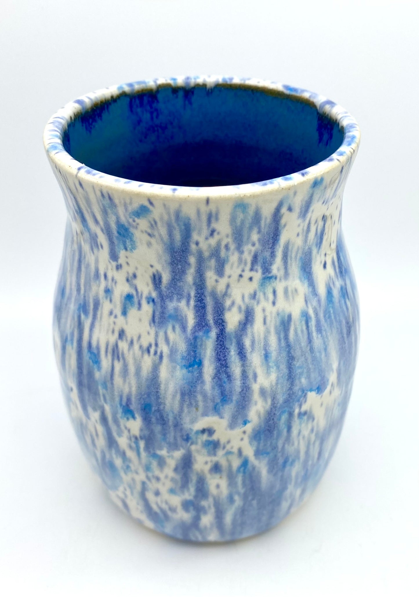 Larger wide-necked vase in speckled blues