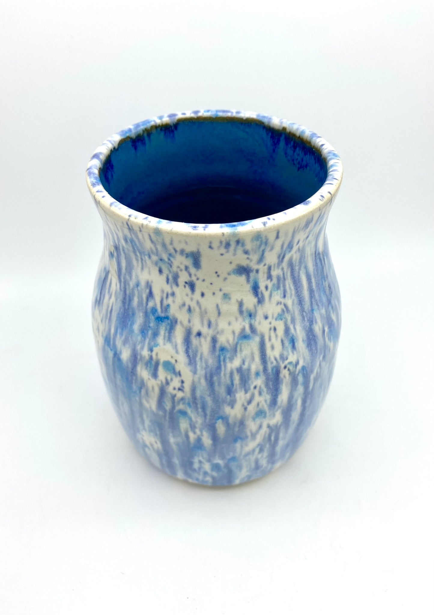 Larger wide-necked vase in speckled blues