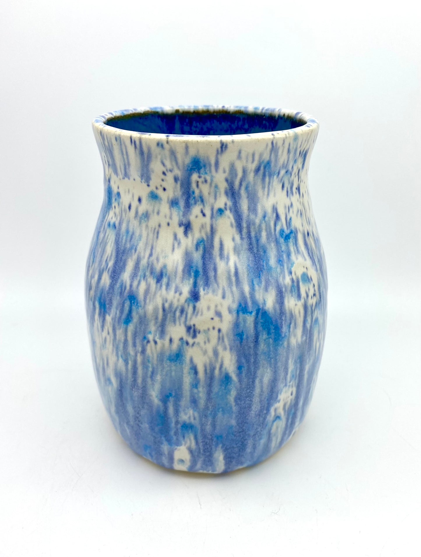 Larger wide-necked vase in speckled blues