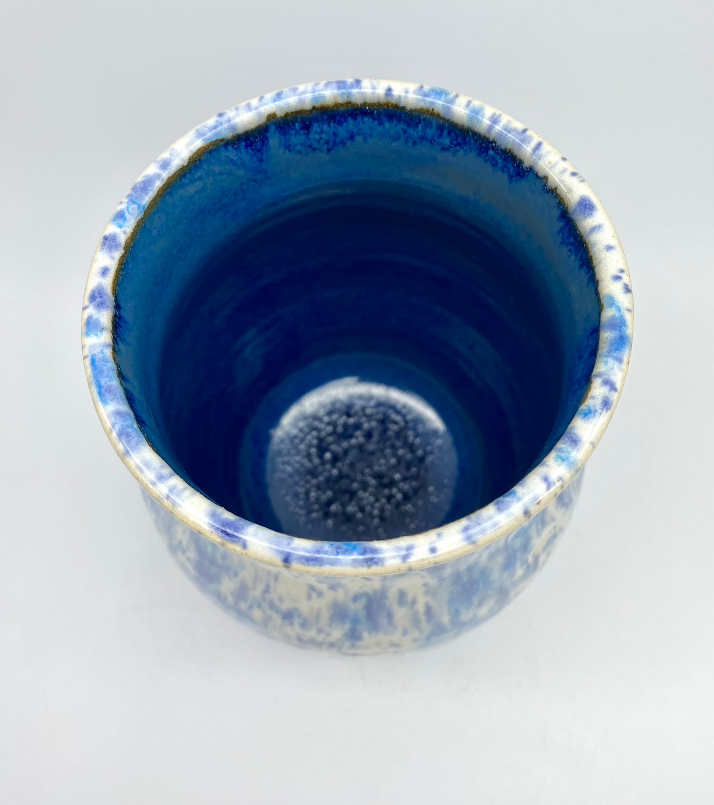 Larger wide-necked vase in speckled blues